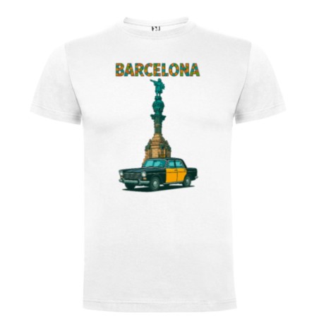 Camiseta Infantil Taxi de Barcelona y estatua de Colón